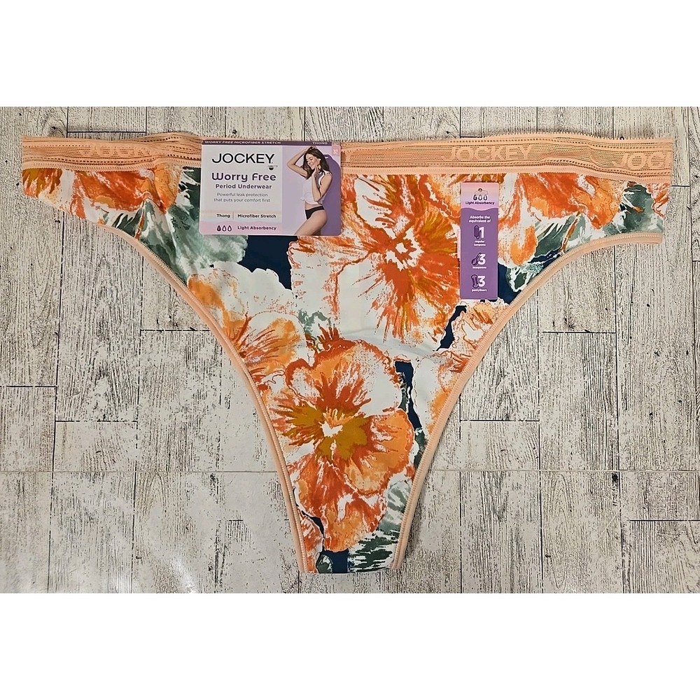Jockey Period Underwear Thong 3XL Light Absorbency Microfiber Stretch Floral